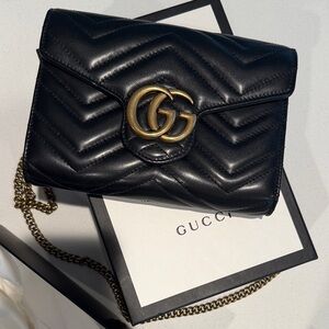 Gucci Black Marmont Flap Chain Bag